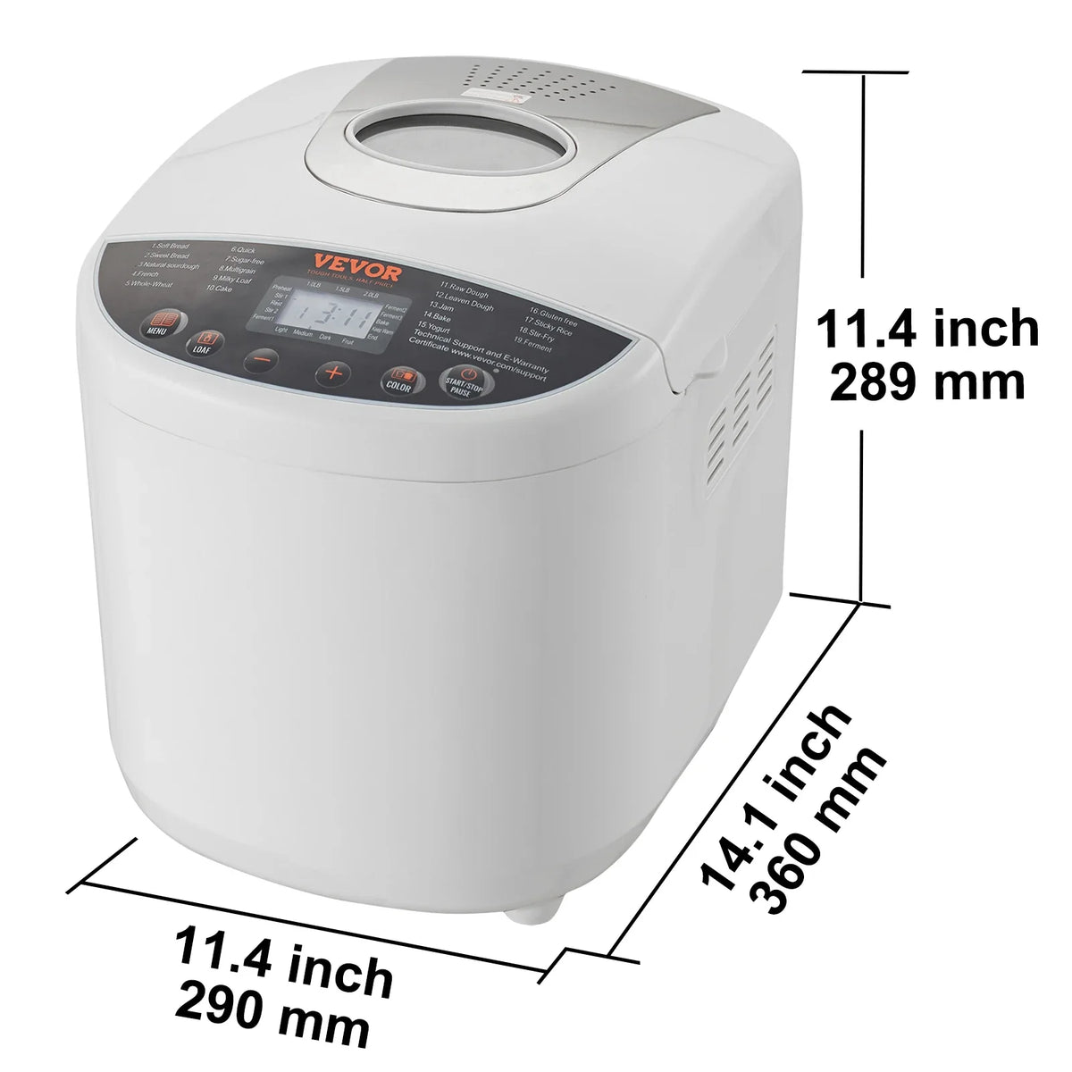Bread Maker 15-in-1 Dough Machine Nonstick Ceramic Pan Automatic Bread maker with Gluten Free Setting