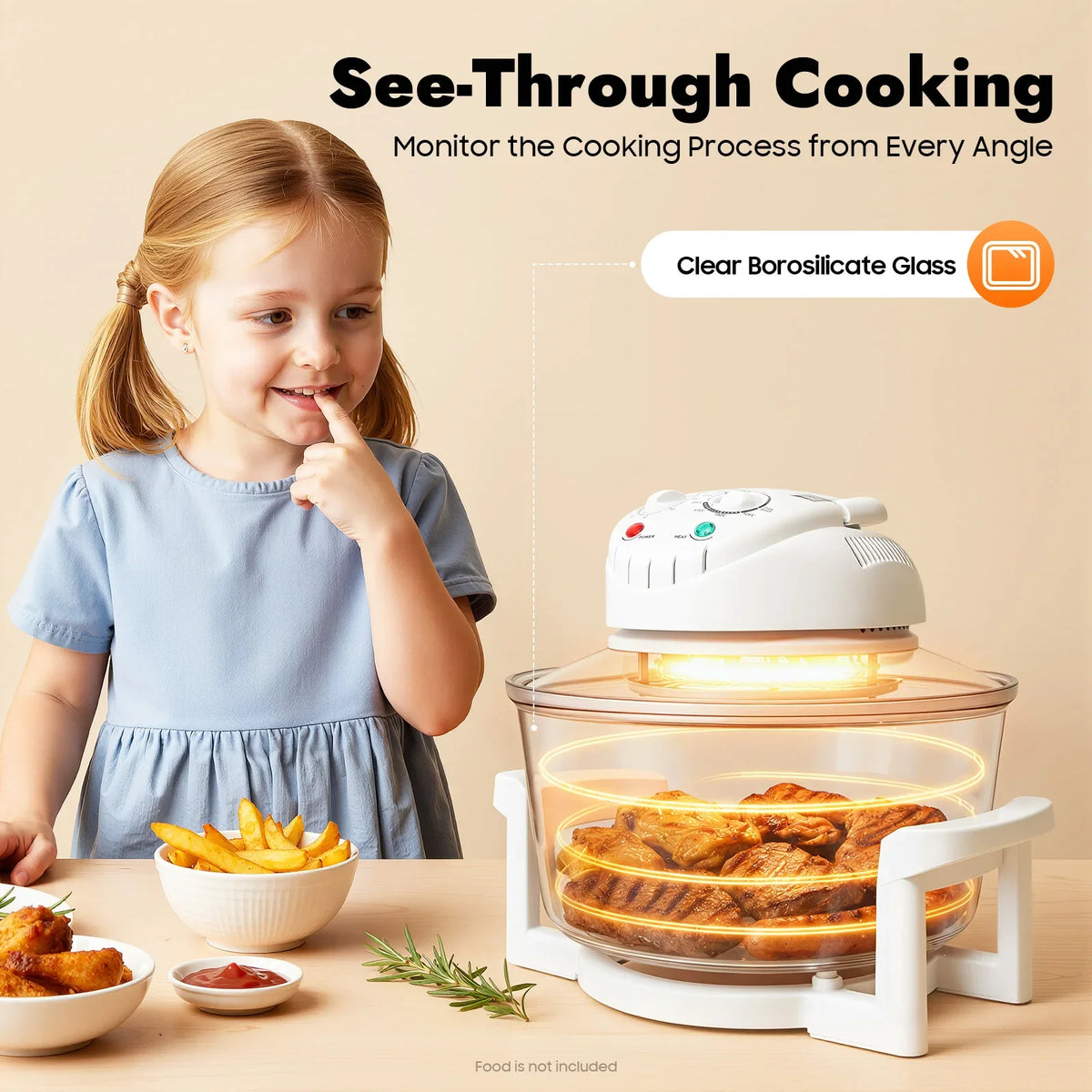 17.96QT Large Capacity Digital Air Fryer Oven 1200W–1400W with 360° Hot Air Circulation
